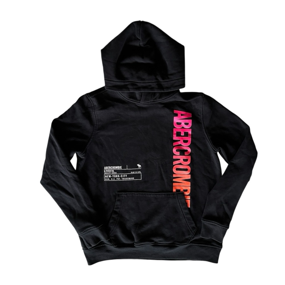 abercrombie kids Black Neon Ombre Graphic Logo Hoodie Sweatshirt 15/16